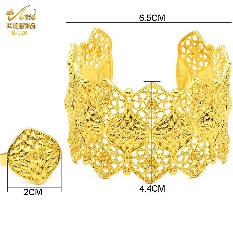 Aniid Dubai Gold Mankiet Banles z pierścieniem Nigerian Wedding Bridal Bangle Charm Bracelets Hurtowe prezenty 220726