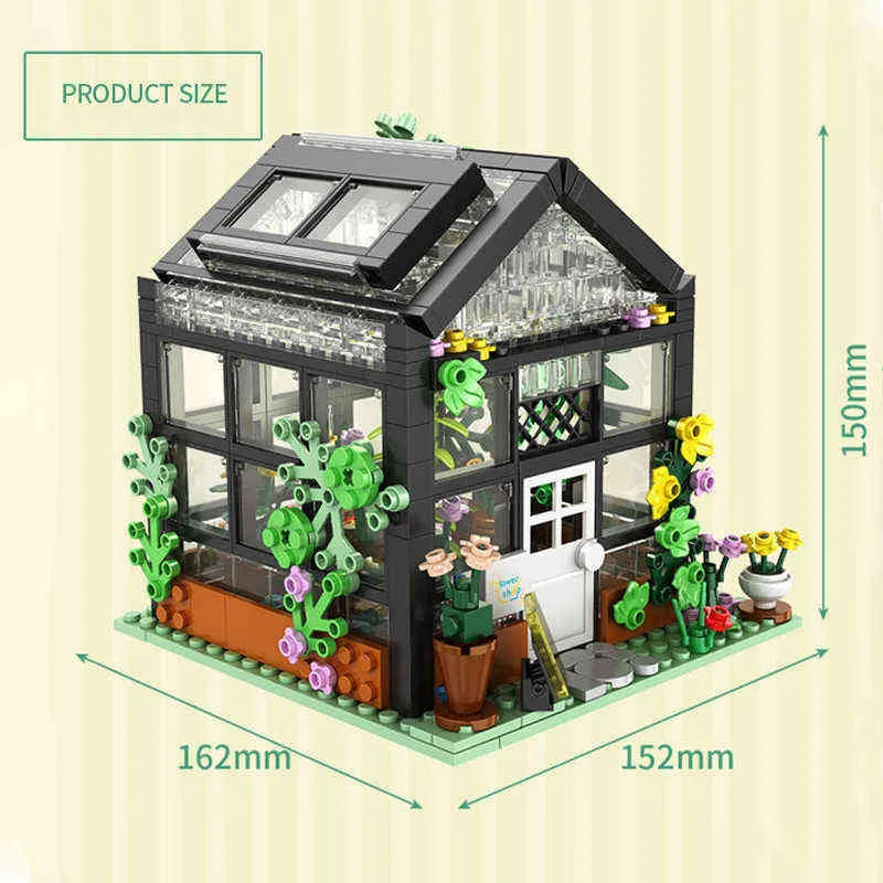 MOC Yaratıcı Yaz Kahve Mağazası Modeli Bina Back City Tatil Çiçek Evi Tuğlalar Setleri Oyuncaklar Çocuk Hediyeleri G220524