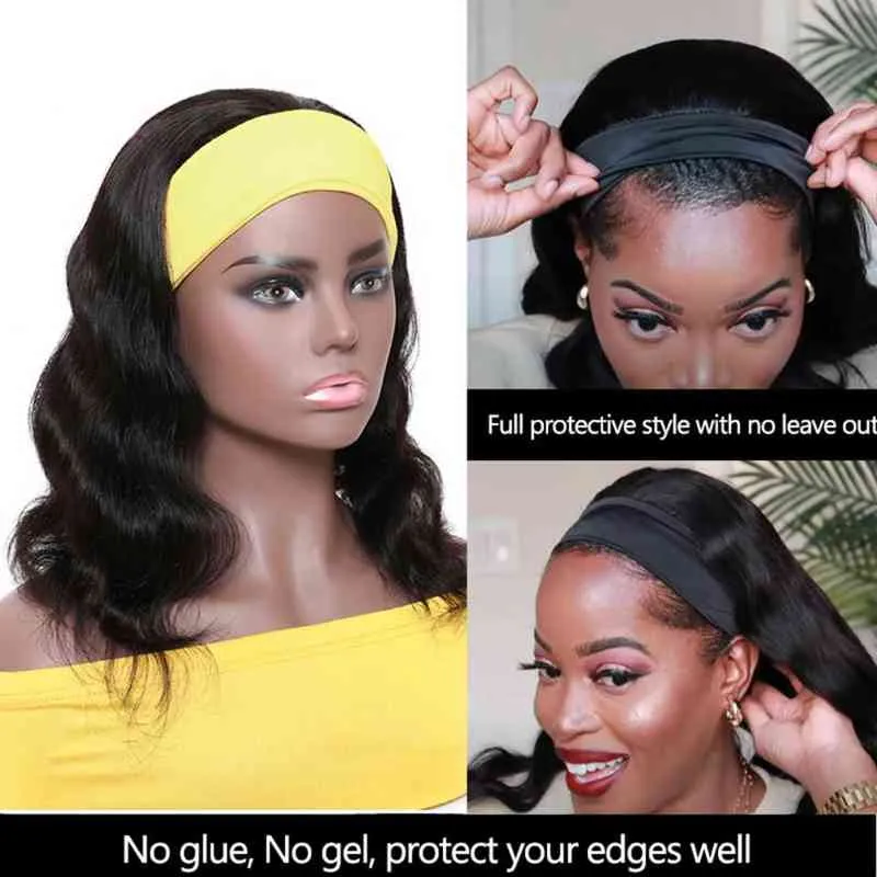 Hair Wigs Women s Headband Short Body Wave Bob Brazilian Remy Human with Glueless 220722
