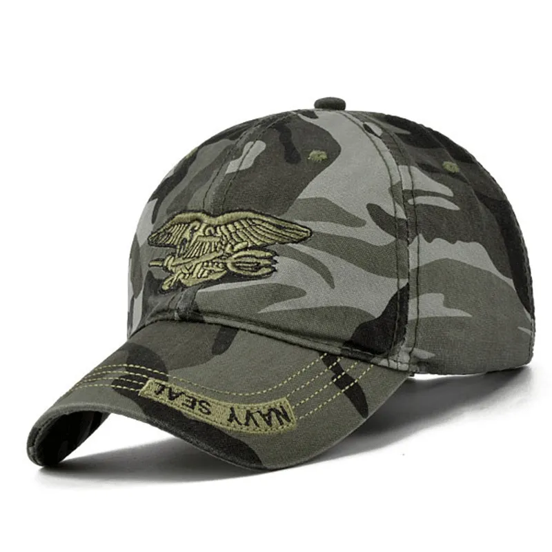 Nya män Navy Seal Hat Top Quality Army Green Snapback Caps Hunting Fishing Hat Outdoor Camo Baseball Caps Justerbara golfhattar1159163