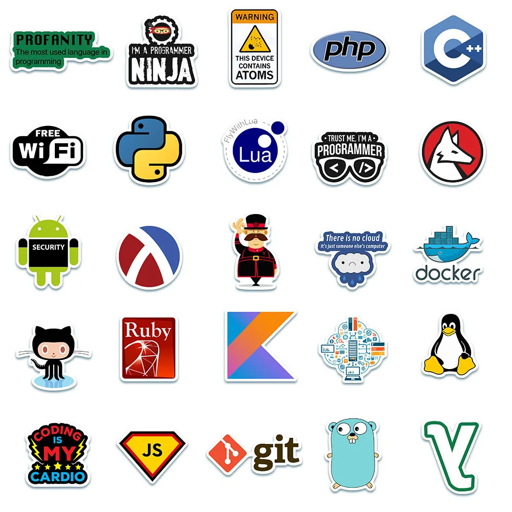 Waterproof sticker Geek Programming Stickers Pack for Laptop Phone Case Luggage Graffiti Kids Teens Mixed Cool Waterproof Vinyl Decals Toys Car stickers