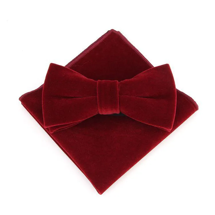 Bow Ties Sitonjwly Mens Velvet Bowtie Bicker Seti Erkekler Ziyafet İşi Keşimi Kelebek Cep Meydanı Havlu Özel Logob316D