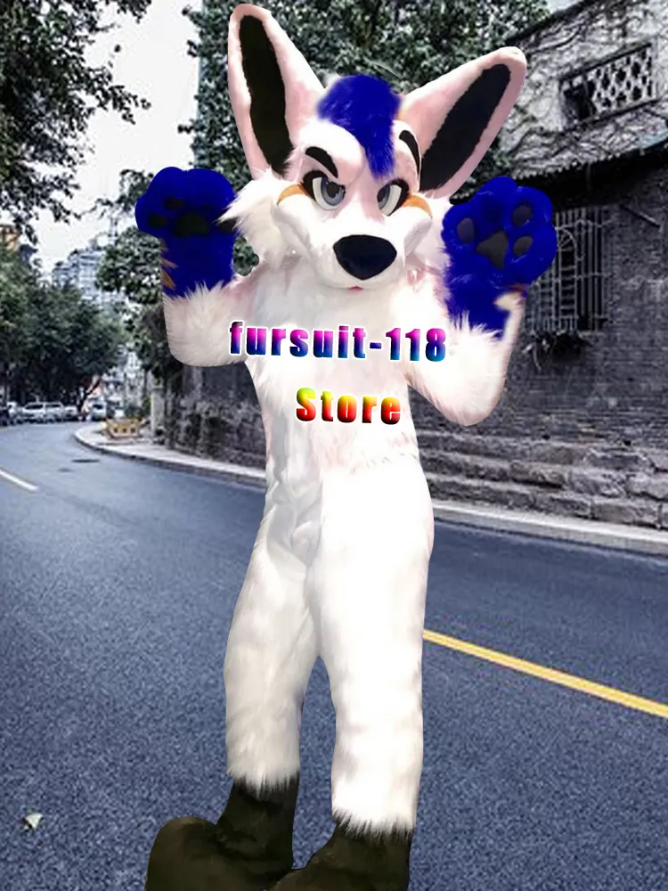 Fursuit długowłosy husky psa fox wilk maskotka kostium futro dorosłych postać z kreskówki lalki halloween party kreskówka zestaw # 223