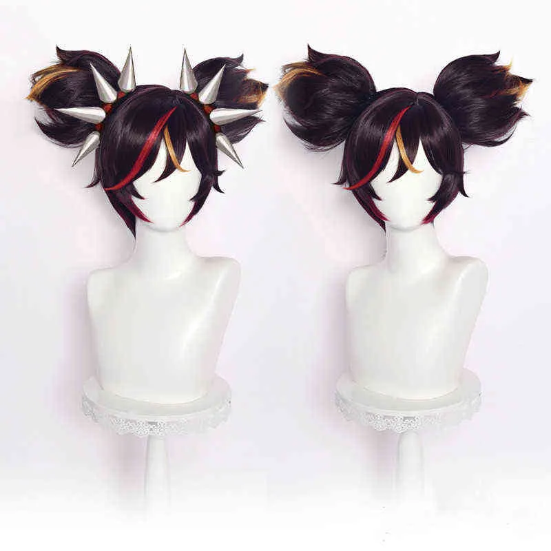 Genshin Impact Cosplay Xinyan 30cm Wig Brown Gradient Wig Cosplay Anime Wigs Heat Resistant Synthetic Wigs Halloween+ Wig Cap Y220512