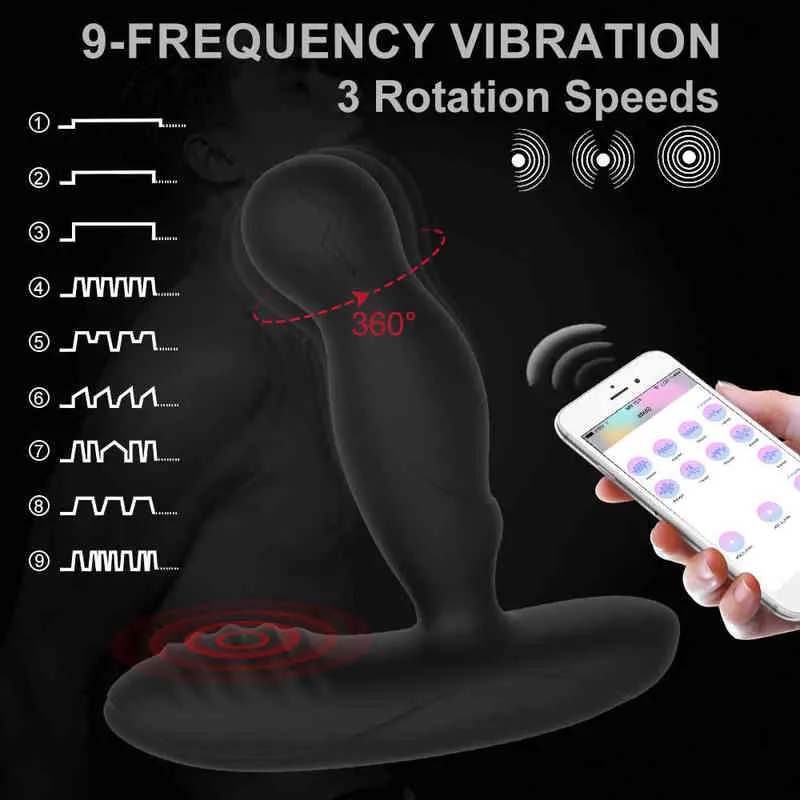 Nxy Anal Toys 360 ° Вращающийся простата массажер мужского вибратора приложение пульт дистанционного управления нагреванием вибрационной прикладной секс для мужчин гей 220506