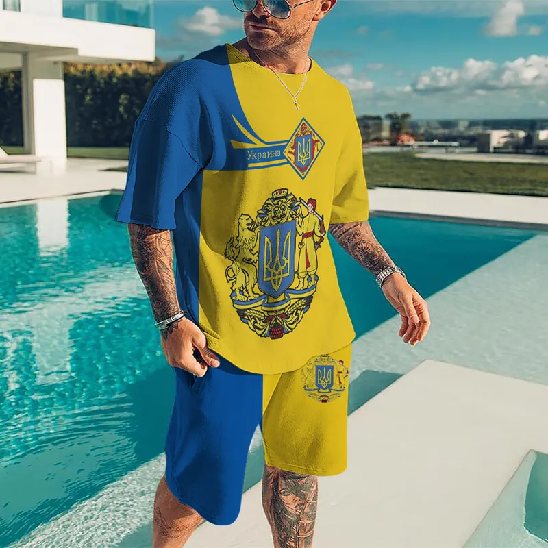 est Men T Shirt Sets Ukraine Flag Fashion Tracksuit Summer 3D Print Casual Shorts Sportswear Street Male Clothes 220708