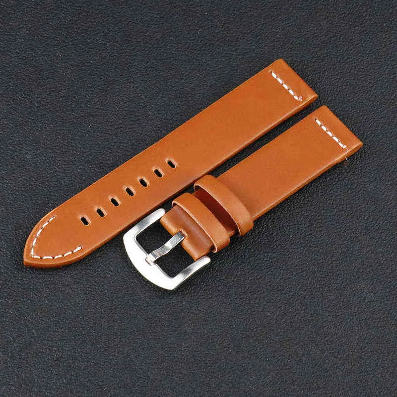 Vintage band Crazy Horse Läder Big Strap 20mm 22mm Sportband med pensel Buckle Band Svart Brun Högkvalitativ G220420