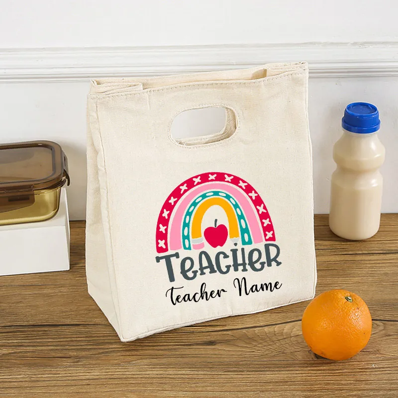 Rainbow Teach Love Inspire Portable Lunch Påsar Isolerade personliga anpassade namn Termiska kylare Picknickmat förvaringspåse gåvor 220711