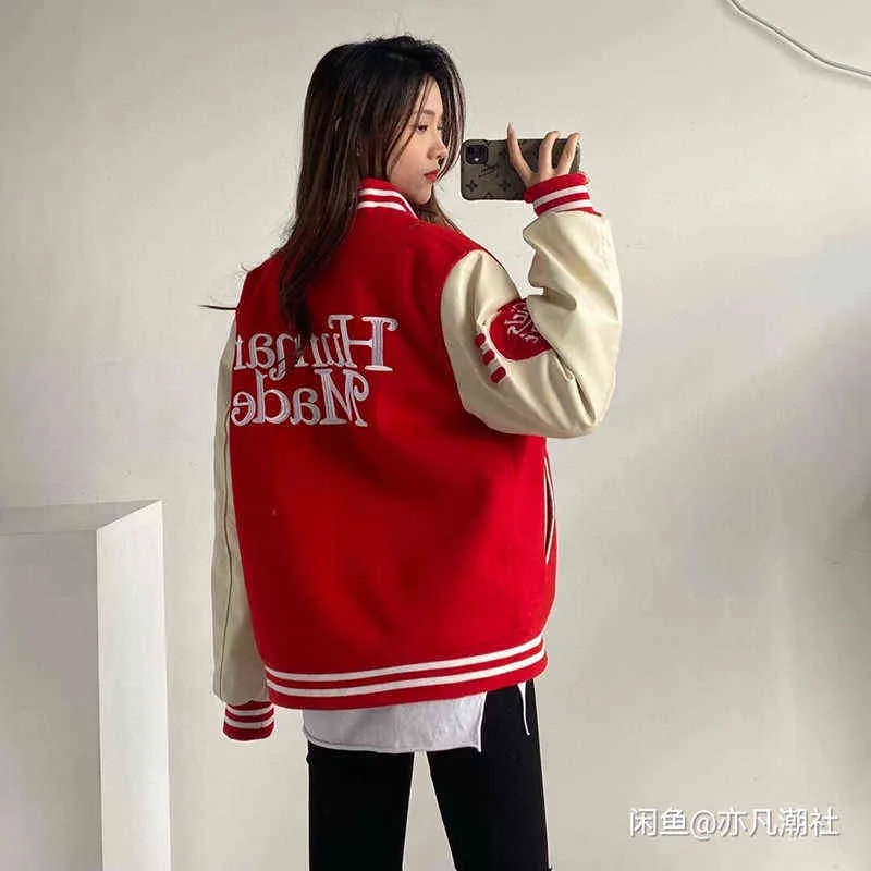 Human Made Jack Girls Don't Cry Love Leather Sleeves Baseball Uniform Men And Women Couple Jacket Humanly Made Sweatshirt T220721 T220721