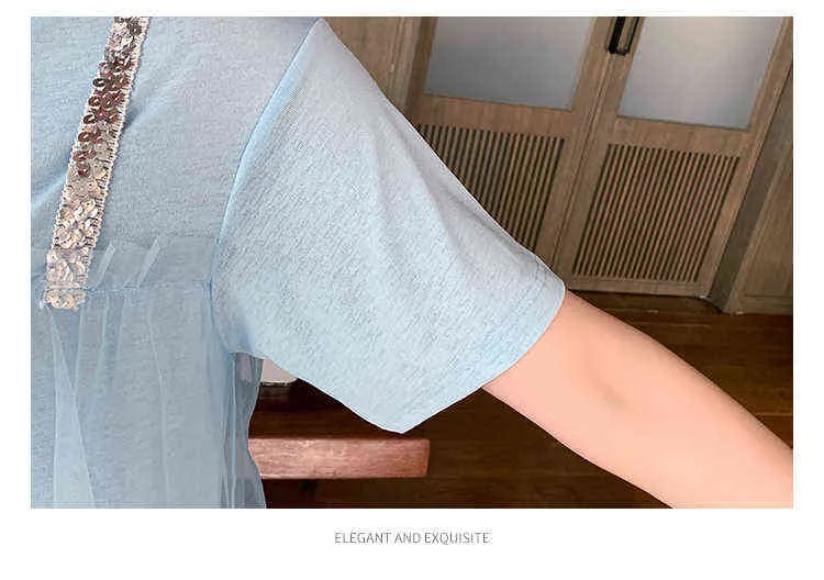 Sweet Summer Maternity Mesh Dress Short Sleeve Belt Patchwork Mesh Gravid Woman Cotton Dress Solid Color Graviditetskläder J220628