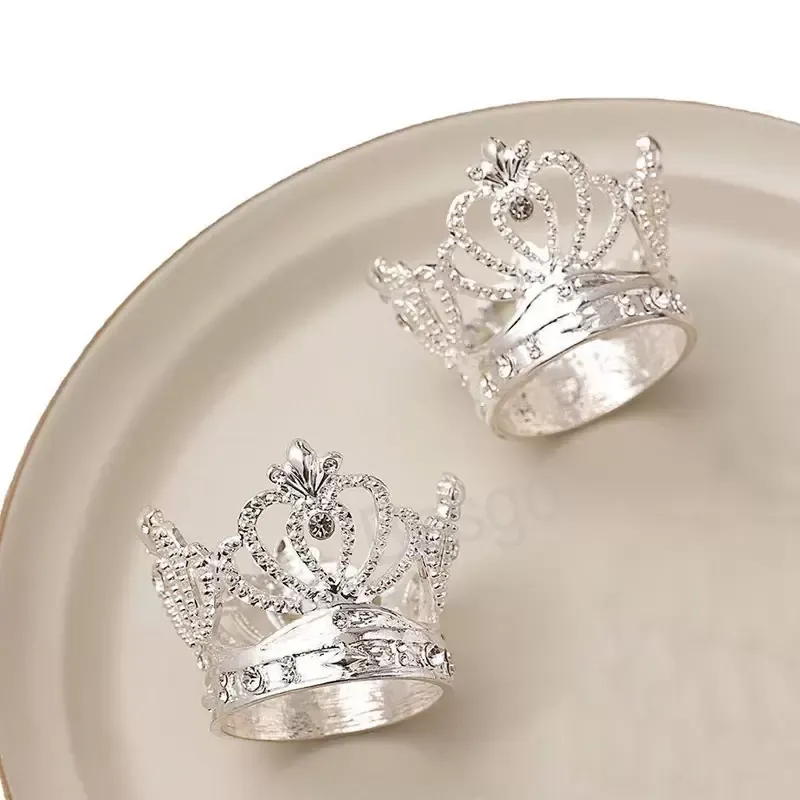 Crown Napkin Ring Gold Silver Napkins Buckle Hotel Wedding Towel Rings Birthdays Festival Party Banquet Table Decoration BH6980 TYJ