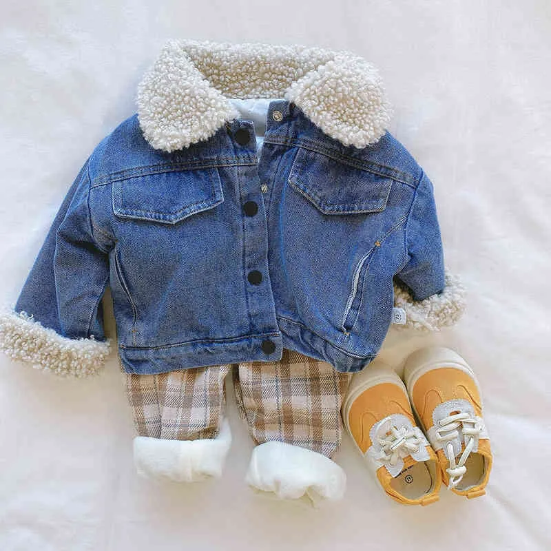 Winter Jacket For Girls Boys Autumn Thicken Jeans Jacket Childrens Clothing Warm Fashion Baby Denim Jackets 1-6Y J220718