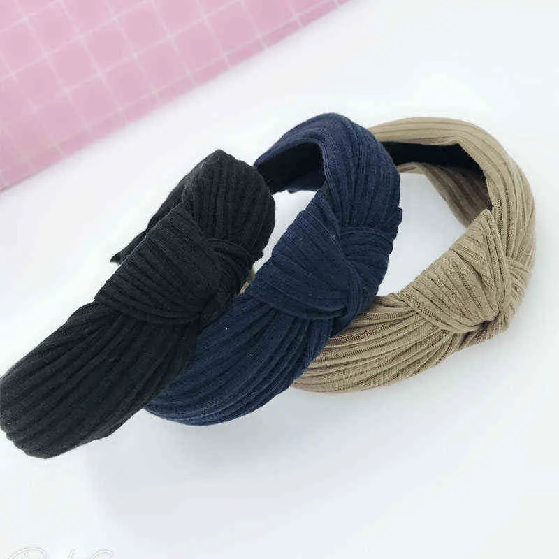 Hot Veelkleurige Breien Hoofdband Kruis Retro Boog Elastische Haarband Herfst En Winter Streep Vrouwen Haaraccessoires AA220323