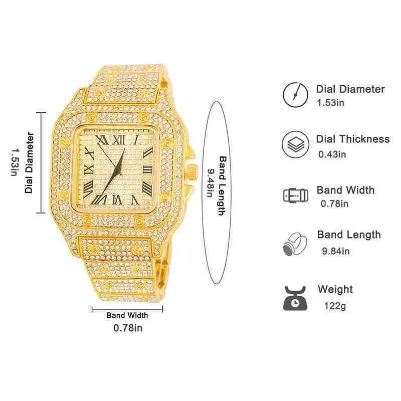 2022 Iced Out Vierkante Mannen Horloge Topmerk Luxe Diamanten Hip Hop Horloge Mode Unltra Dunne Horloge Mannelijke Sieraden
