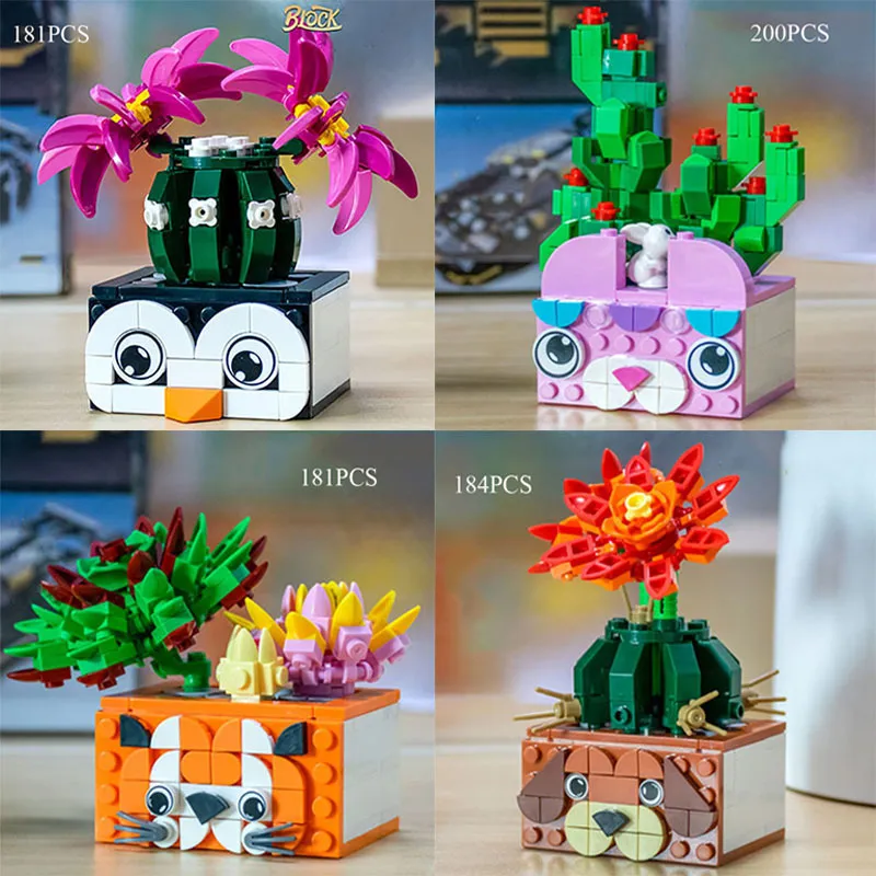 Bouquet DIY Bouwstenen Romantische Rose Flower Bonsai Cactus Plant 3D Model Bakstenen Kinderen S Educatief speelgoedmeisje Gift 220715
