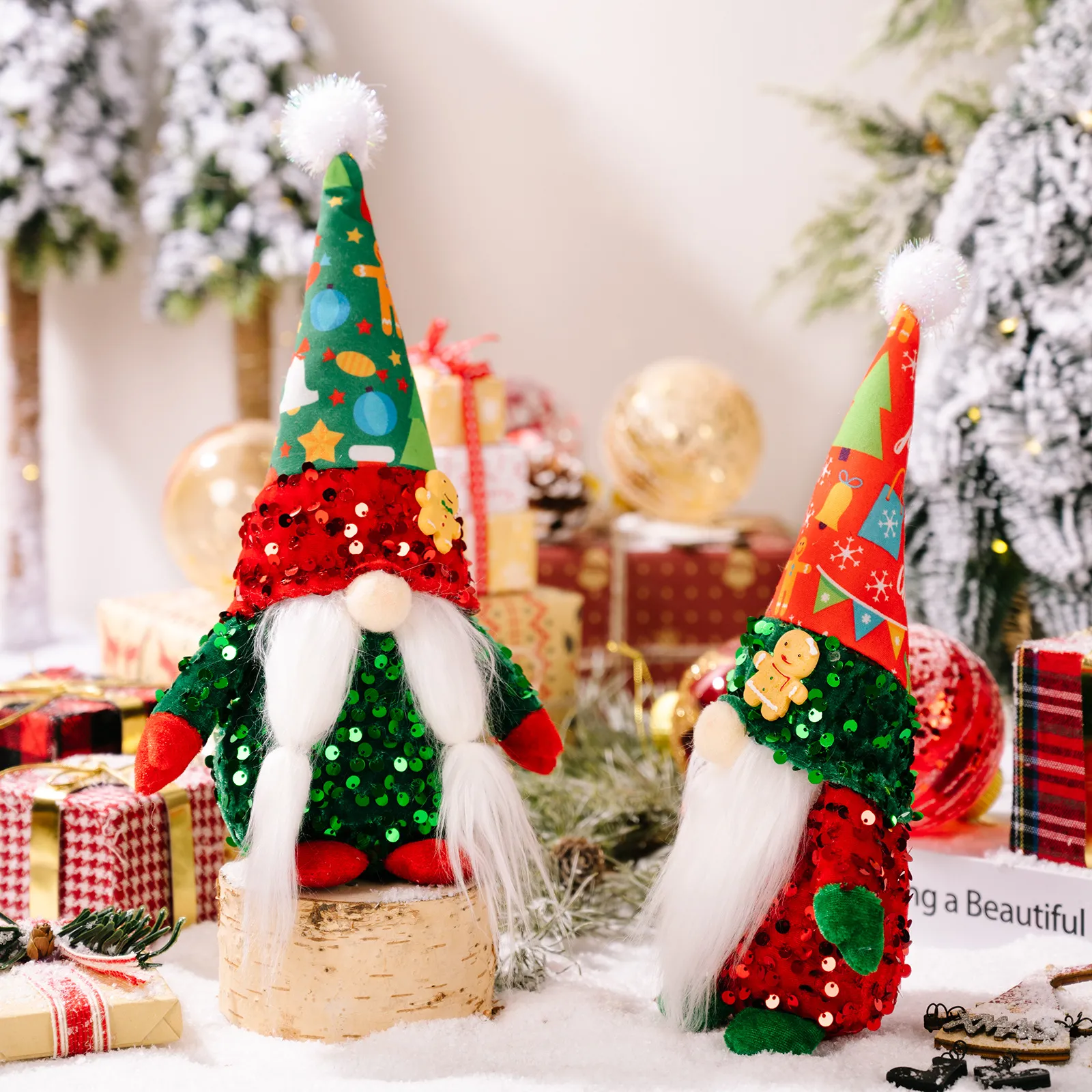 Gingerbread Man Yüzü olmayan Peluş Bebek Parti, Noel Sequin Hat Rudolph Gnomes Oyuncakları Hediye Bahçe Pencere Dekorasyonları Malzemeleri