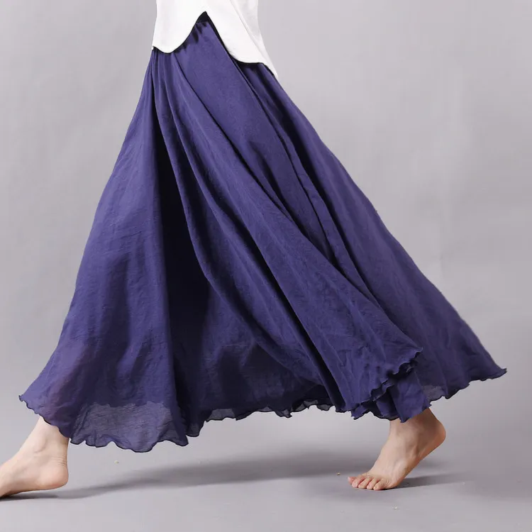Sherhure femmes coton et lin jupes longues taille élastique plissé Maxi plage Boho Vintage été Faldas Saia 220322