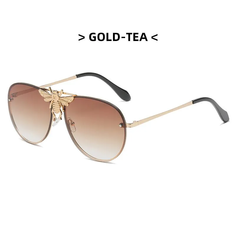 Óculos de sol moda oversized piloto mulheres homens 2022 designer de luxo óculos de sol abelha decoração na moda gradiente tons uv400 oculossu3418