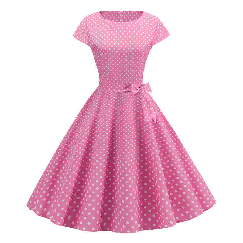 2022 Elegante mode polka dot zomerjurken dames dames korte mouw o-neck vintage pinup rockabilly knie-lengte feestjurk casual y220526