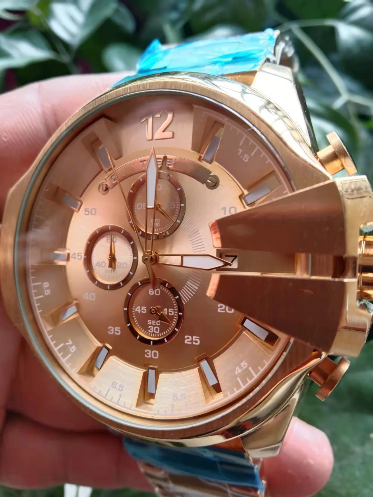 Orologio da uomo 3A DZ4318 quadrante grande orologio di alta qualità 55MM dual core funzione completa in esecuzione in oro rosa Acciaio inossidabile dorato Jap301U