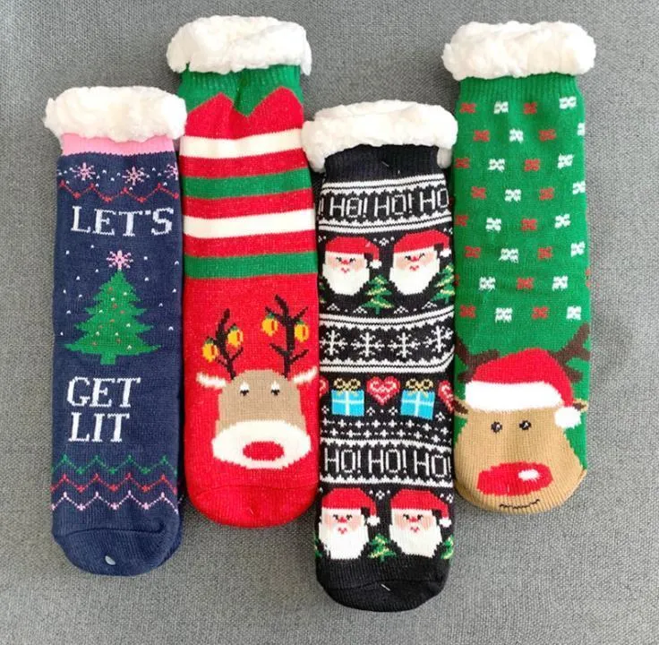 Julstickade strumpor Cartoon Xmas Treehouse Womens Thick Sherpa Fleece Foded Thermal Socks-Christmas Dekorationer 16 Styles C0720G02311Y