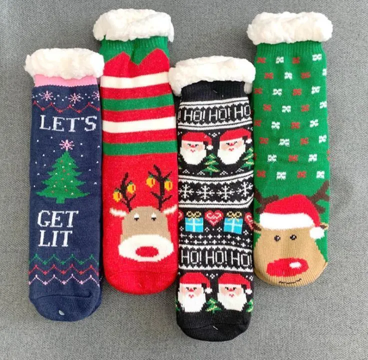 Noel Örgü Çoraplar Karikatür Noel Treehouse Kadınlar Kalın Sherpa Polar Dizli Termal Çorap Süslemeleri 16 Styles C0720G02258E