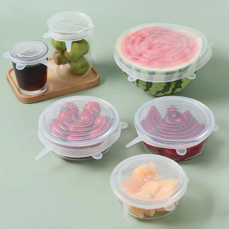 Silicone Fresh Cover Food Grade Stretchable Fresh Lid Round Fruits Drink Wrap Seal Lids Reusable Kitchen Tools BH6483 TYJ