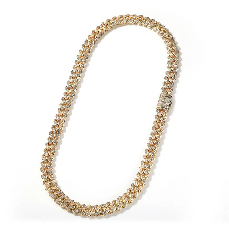 10mm Kupfer kubanische Gliederkette Herren Halskette Armband Schmuck Goldkette für Mann Hip Hop Diamant Iced Out Ketten AAA Zirkonia Silber247m