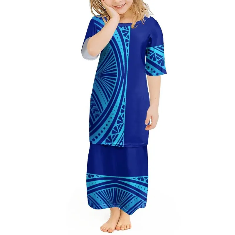 Wysokiej jakości niestandardowe dziewczęta samoa tonga puletasi Zestaw Polinezyjski plemienny tapa toddler sukienki dla dzieci Zestawy odzieży 220706
