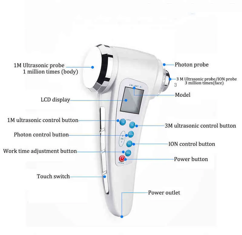 7 LED Ultrasound Photon Anti-wrinkle Facial Care Beauty Device Skin Lift Rejuvenation Galvanic Ion Pores Cleaning Massager 220512