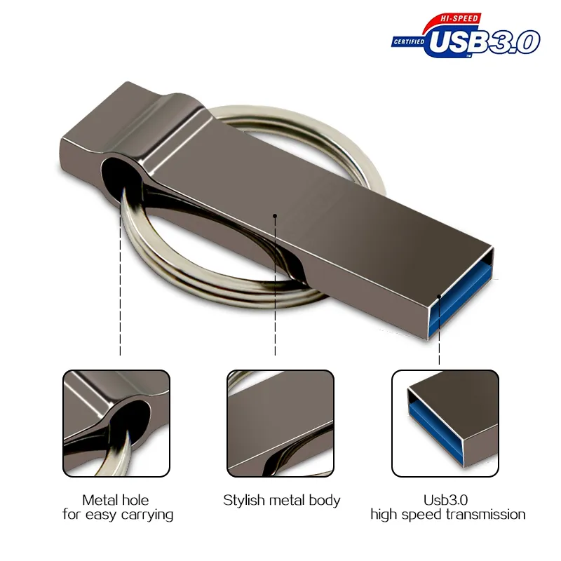 USB 3.0 Pen Drive 64 GB 128 GB 256 GB de alta qualidade Drive flash USB 32 GB 16GB 8GB 3.0 Flash Memory Stick 64 GB Stick USB à prova d'água