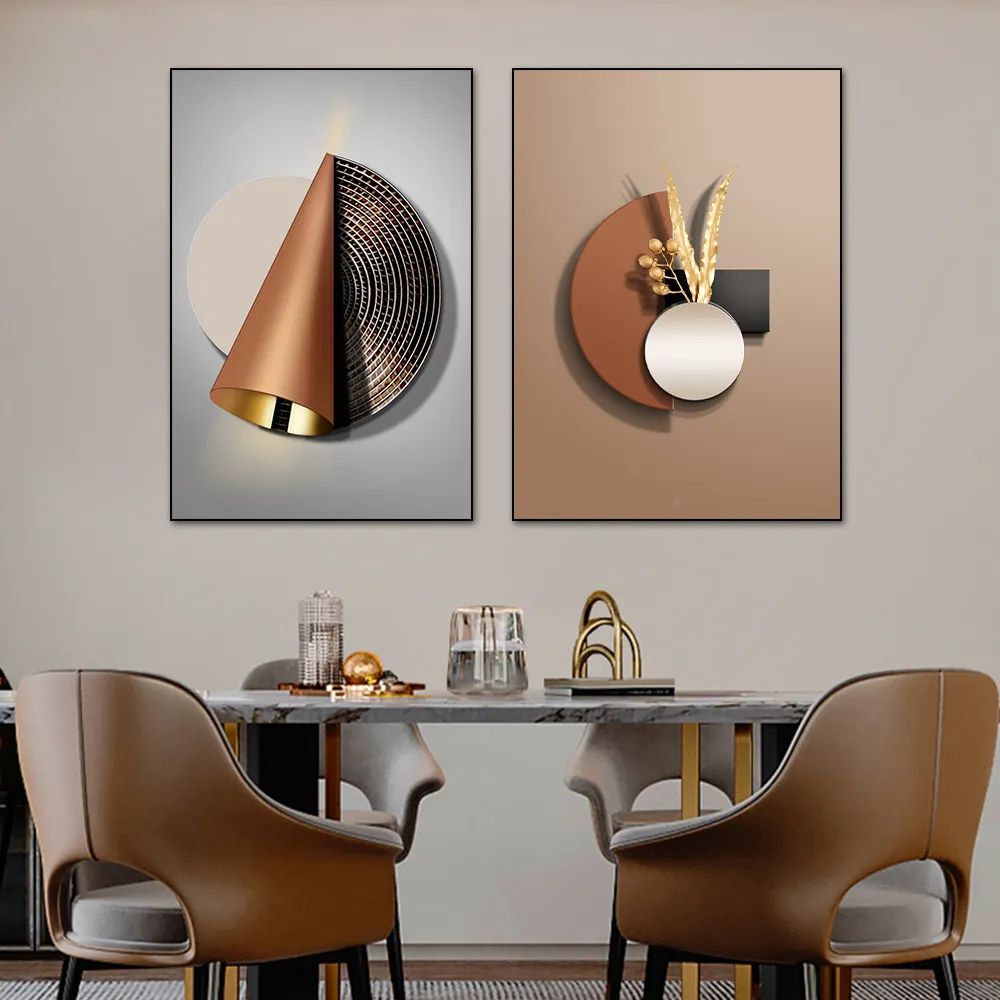 Nordic Black Gold Leaf Canvas Poster Abstract Geometry 3D Visual Wall Art Painting Prints Pictures for Morden Living Room Decor