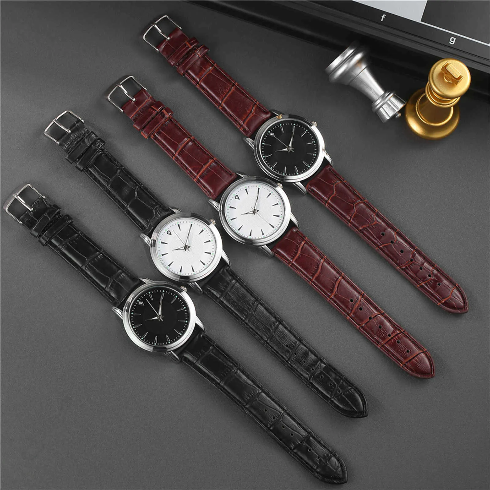 Luminous Quartz Watch without Numerals Scale Leather Strap Wristwatch Alloy Round Dial Men's Deportivo Hombre Drop Ship