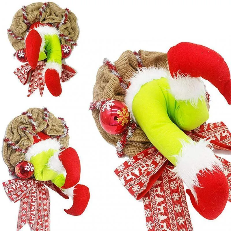 Weihnachtsdieb Stolisch Grinch Plüsch Beinkranz Puppe Girlande Gefüllte Bein Weihnachten Hängende Dekorationen Tür Ornament Weihnachten Geschenke 220316