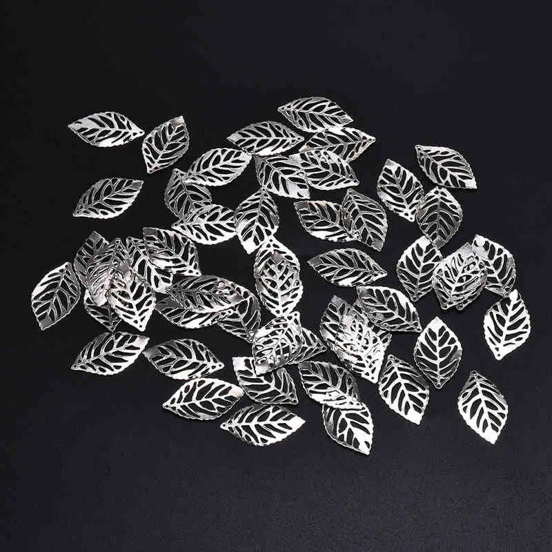 YWXINXI 50 peças moda simples folha filigrana metal artesanato joias faça você mesmo joias artesanais pingente fantasia decoração2075259