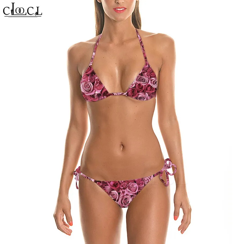Sexy Cute Bikini Swimsuit Flower Lavender Printed 3D Women Straps Low Bikinis Set Fashion Beach Swimwear W220617