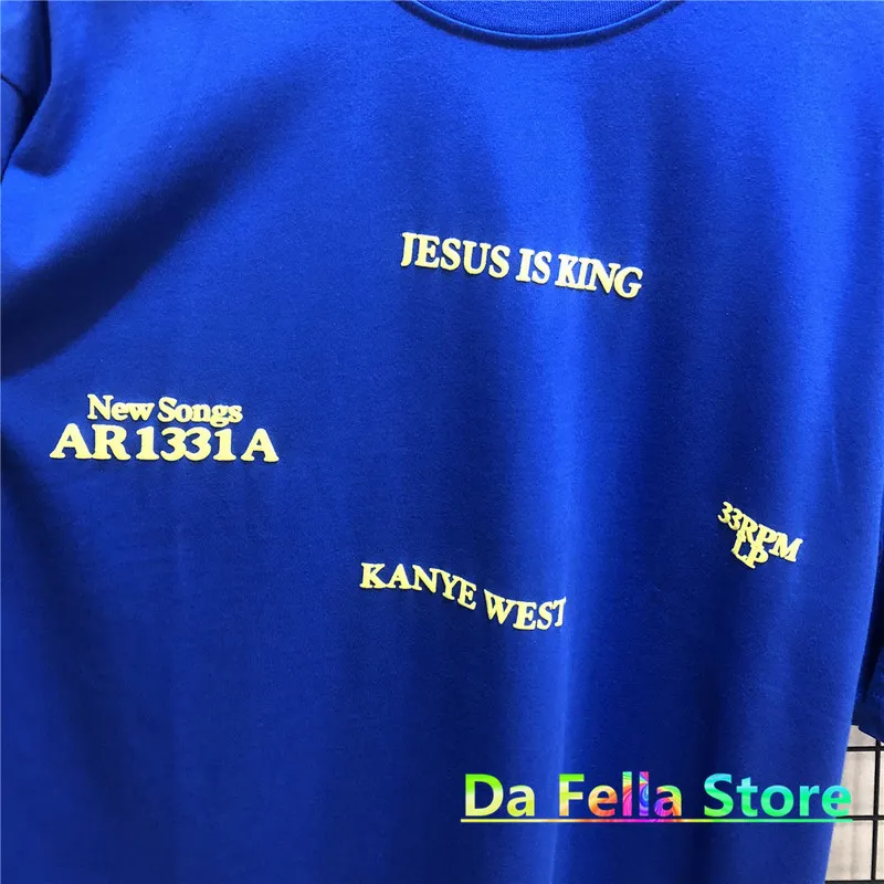 Jesus är King T Shirt Men Women Blue West Tee Text Foam Printing Jesus Short Sleeve Songs Album Series Tops Hip Hop 2205206568759