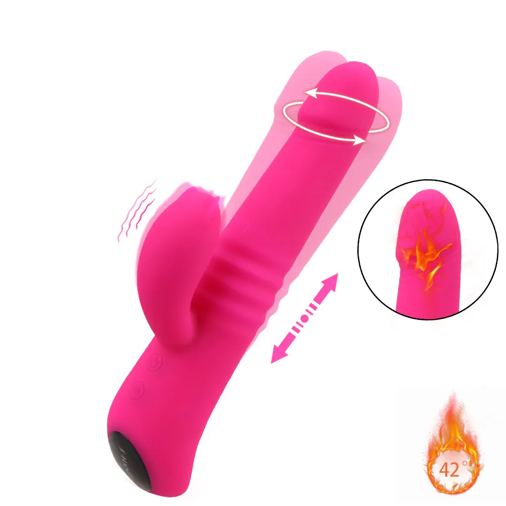 Olo roterande dubbla vibrationsvärme kanin vibrator sexiga leksaker för kvinnliga kvinnliga onanator klitoris g-spot stimulator dildo