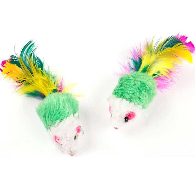 Cute Mini Soft Fleece False Mouse Cat Toys Colorful Feather Funny Playing Training Toys For Cats Kitten Puppy Pet Supplies