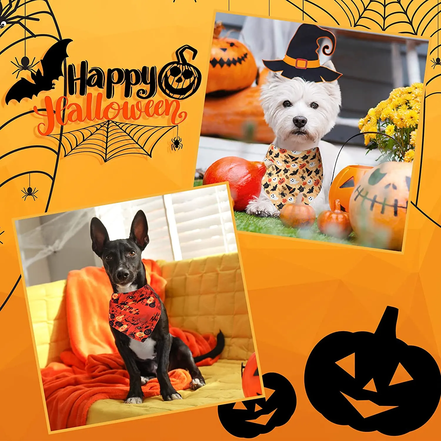 20 Stück Halloween-Hunde-Bandanas, Kürbis-Geist-Hunde-Dreiecksschal, Lätzchen, Haustier-Dreiecks-Karo-Halstücher für kleine, mittelgroße und große Haustiere9681437767