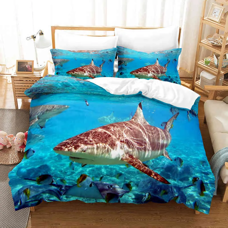 3d Shark Series Ensembles de literie Ensemble de housse de couette avec taie d'oreiller Twin Full Queen King Literie Linge de lit