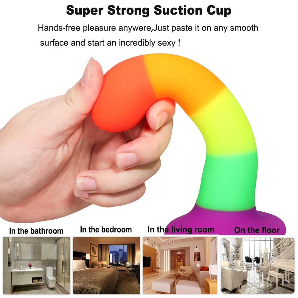 7 tum Rainbow Silicone Dildos Anal Plug Realistic Suction Cup Sexiga leksaker för kvinnor Lesbiska Masturbators Penis Tools Tools