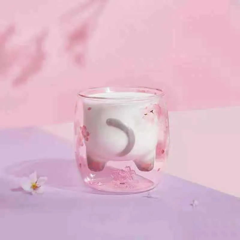 Кружки Starrbuck Cat Claw Pink Cherry Blossom Purple Cats Claw Double Glass Water кружка