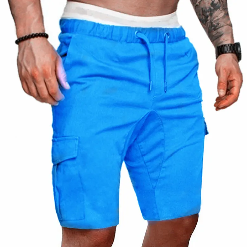 Men's Casual Shorts Beach Drawstring Military Cargo Elastic Waist Multi-pocket Sweatpant Jogger Trousers 220318