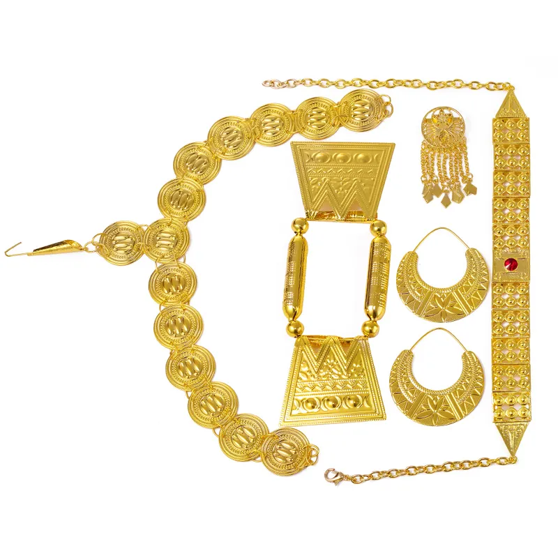 ETHLYN ​​Najnowsze złoty kolor czerwony kamień Kobiety Erytrei tradycyjne zestawy biżuterii ślubnej S112C 2207183315083