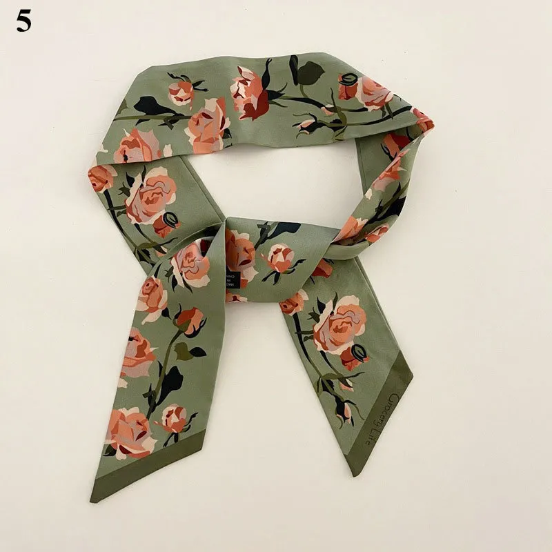 Sweet Floral Silk Scarf N Small Long Skinny Scarves For Women Head Scarf Handle Bag Ribbons Long Ribbon Headscarf Decoratio 220516