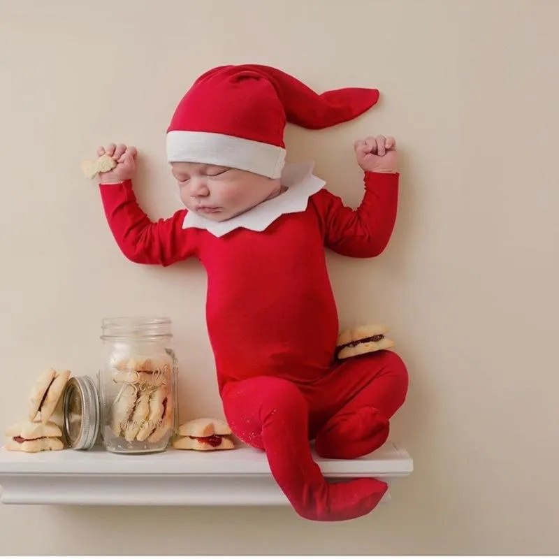 Yeni doğan bebek fotoğrafçılığı pervane kırmızı sürprizler Noel kız romper fotoğraf kıyafetleri onesies tek parça tulum üçgen ha giyim çocuk giysi