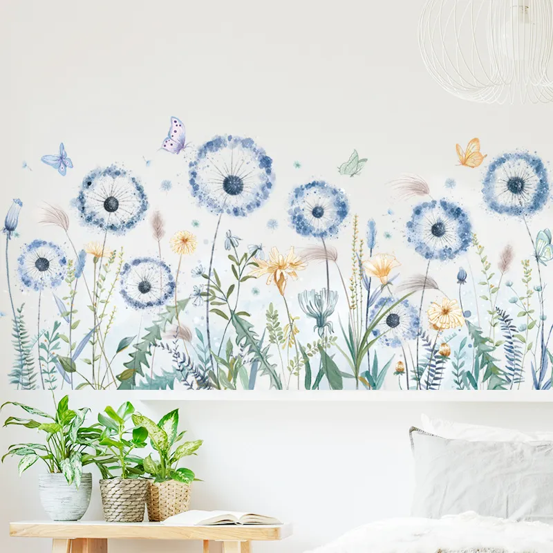 Nordic karahindiba duvar çıkartmaları çiçekler süpürgelik çıkartmaları yatak odası oturma odası dekorasyonu büyük dekoratif vinil 3D duvar çıkartmaları