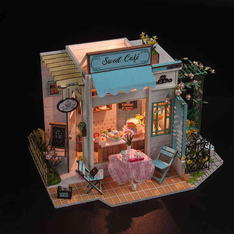 DIYミニチュアドールハウスビルディングキットミニハウスおもちゃルームボックスチルドレン誕生日ギフト木製ドールハウス家具木製の家