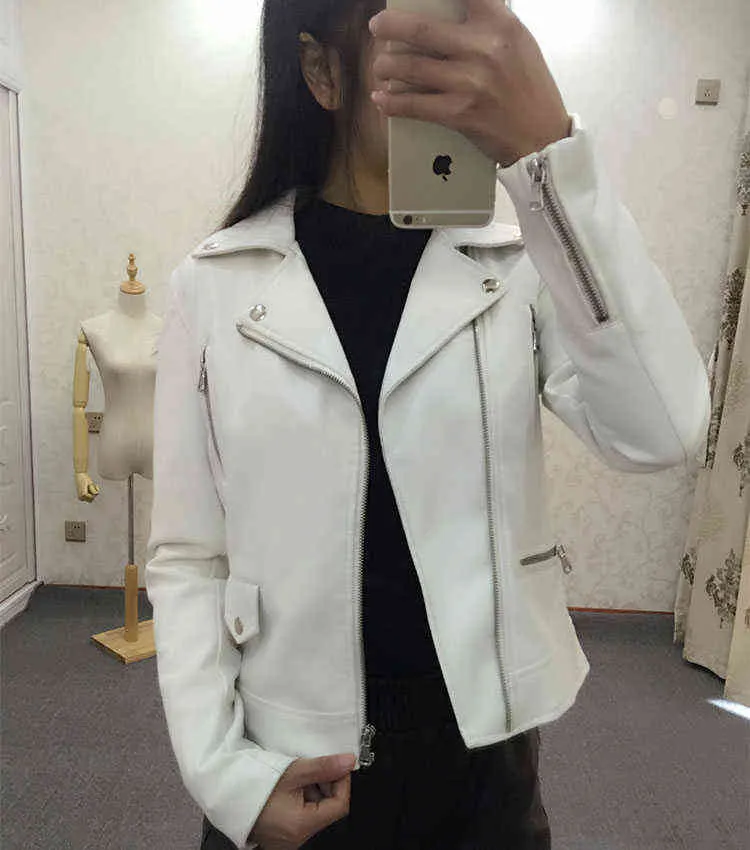 Motor Leather Jacket White Female Coat 2022 Coat Women PU Faux Basic Biker Lady Outwear Spring Autumn Outerwear Fall Clothes Top L220728